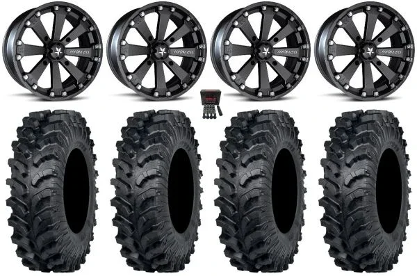 MSA Kore 14″ Wheels Black 30″ MT911 Tires Polaris Sportsman / RZR / Ranger
