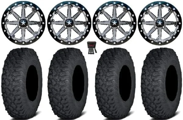 MSA Lok 15″ Wheels Gunmetal 30″ Coyote Tires Kawasaki Teryx Mule