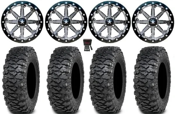 MSA Lok 15″ Wheels Gunmetal 30″ Savage XT Tires Can-Am Commander Maverick Renegade Outlander Defender