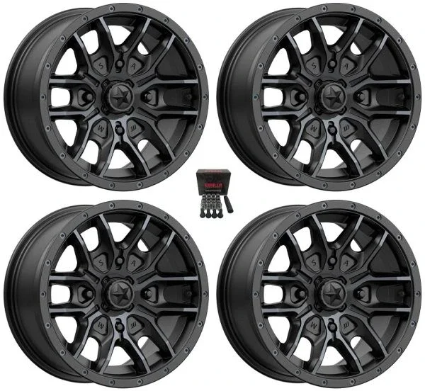MSA M43 Fang ATV Wheels/Rims Satin Black (+38mm) 15″ Can-Am Commander Maverick Renegade Outlander Defender