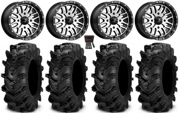 MSA Machined Brute 14″ UTV Wheels 28″ Cryptid Tires Yamaha Viking Wolverine YXZ1000R CFMoto ZForce 950 UForce 1000