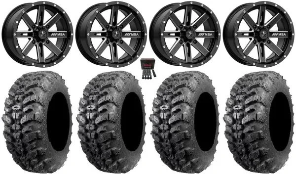 MSA Milled Boxer 14″ UTV Wheels 28″ Sniper 920 Tires Kawasaki Mule Pro FXT KRX / Yamaha Wolverine RMAX / YXZ 2019+