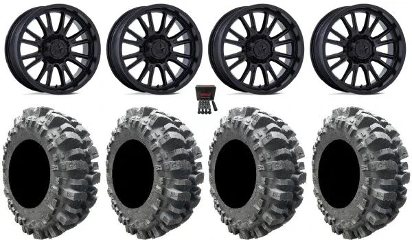 MSA ThunderLips 14″ Wheels Black 28″ Bogger Tires Kawasaki Mule Pro FXT KRX / Yamaha Wolverine RMAX / YXZ 2019+