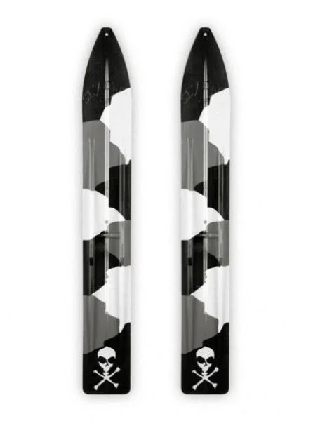 Pair of Black/White/Gray Camo Slydog Trail 6″ Snowmobile Skis w/ White Skull