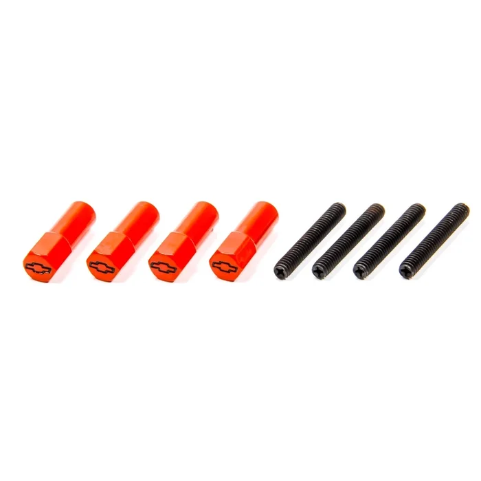 Proform Valve Cover Mini Nuts – 1/4-20 in Thread – 1-1/2 in Long – Chevy Bowtie Logo – Orange Paint – Set of 4