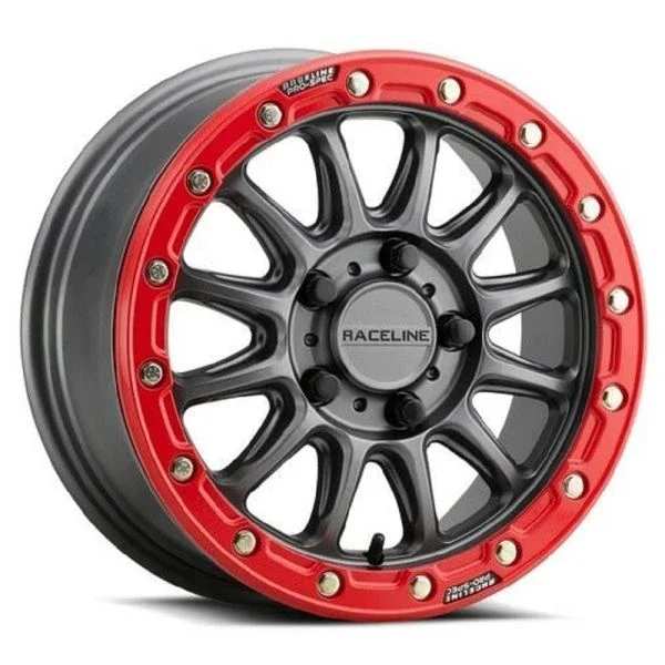Raceline Alpha Beadlock 15×10 Wide UTV Wheel – Gunmetal/Red (5×4.5) +25mm