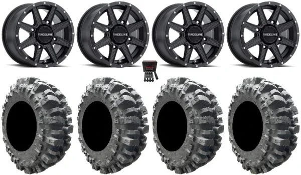Raceline Hostage 14″ Black Wheels 28″ Bogger Tires Sportsman 550 850 1000