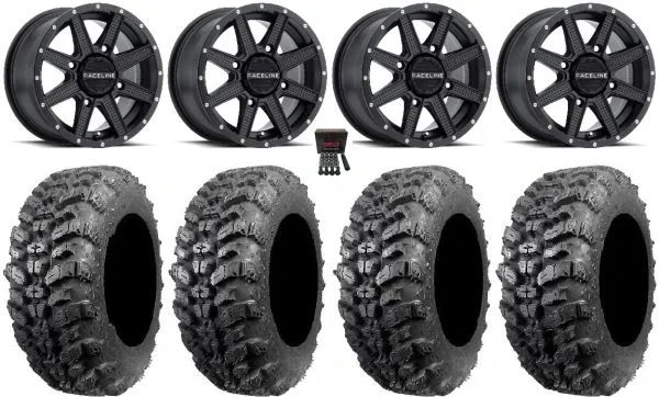 Raceline Hostage 14″ Black Wheels 28″ Sniper 920 Tires Polaris Sportsman / RZR / Ranger