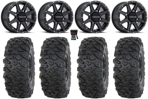 Raceline Hostage 14″ Wheels Black 28″ Roctane T4 Tires Sportsman 550 850 1000
