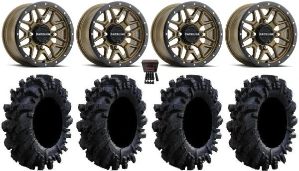 Raceline Krank 14″ Bronze Wheels 26.5″ Intimidator Tires Sportsman 550 850 1000