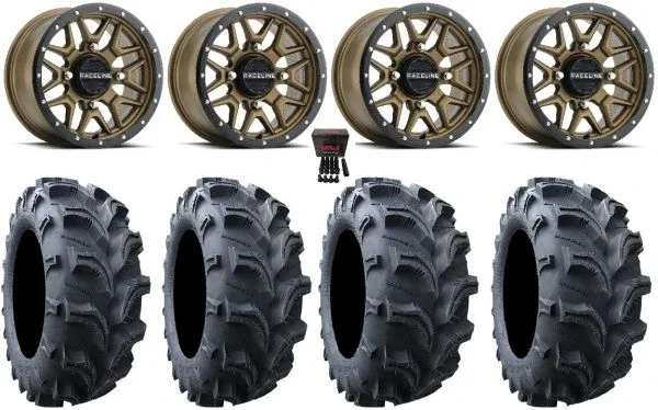 Raceline Krank 14″ Wheels Bronze 27″ Vampire II Tires Yamaha Viking Wolverine YXZ1000R CFMoto ZForce 950 UForce 1000