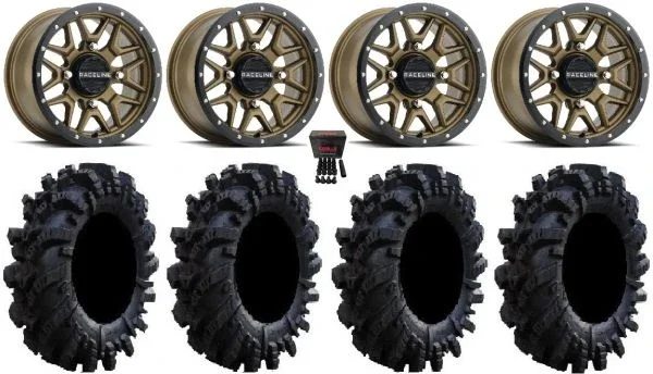 Raceline Krank 14″ Wheels Bronze +38mm/+10mm 32″ Intimidator Tires Honda Talon