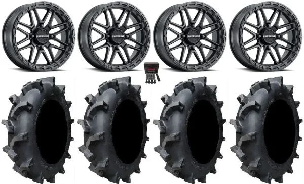 Raceline Krank XL 18″ Wheels Black 33″ Interforce 628 Tires Can-Am Commander Maverick Renegade Outlander Defender