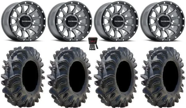 Raceline Trophy 14″ Grey Wheels 32″ Terminator Tires Kawasaki Mule Pro FXT KRX / Yamaha Wolverine RMAX / YXZ 2019+