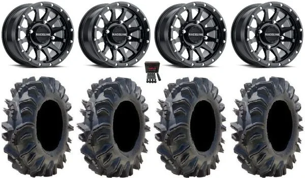 Raceline Trophy 14″ Wheels Black 26.5″ Terminator Tires Honda Pioneer