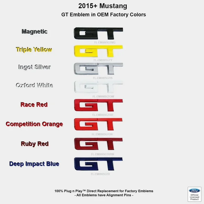 Rear GT Emblem (Ingot Silver) for Mustang 5.0L GT 2015-23 | #EM0005GTIS | Ford