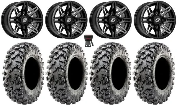 Sedona Rukus 14″ Wheels Bk +30mm 28″ Carnivore R/T Tires Kawasaki Mule Pro FXT KRX / Yamaha Wolverine RMAX / YXZ 2019+