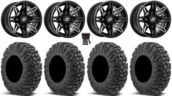 Sedona Rukus 14″ Wheels Black +30mm 28″ MotoVator Tires Sportsman 550 850 1000