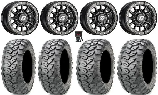 Sedona Sano Bdlk 14″ Wheels Bk +30mm 29″ Ceros Tires Can-Am Maverick X3 / Honda Pioneer 1000 / Talon