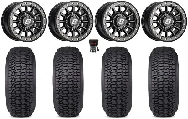 Sedona Sano Bdlk 15×6 Wheels Bk 32″ Regulator 2 Tires Kawasaki Mule Pro FXT KRX / Yamaha Wolverine RMAX / YXZ 2019+