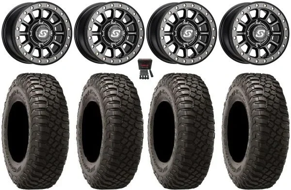 Sedona Sano Bdlk 15×6 Wheels Bk 35″ BFG KM3 Tires Kawasaki Mule Pro FXT KRX / Yamaha Wolverine RMAX / YXZ 2019+