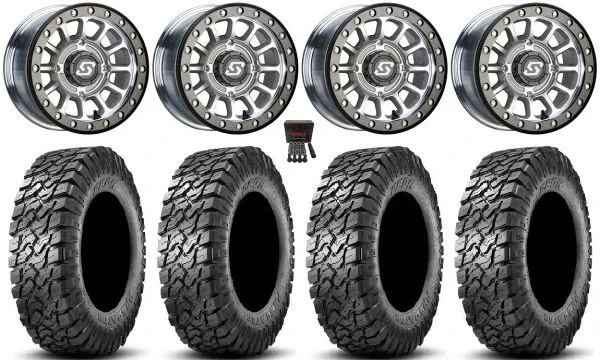 Sedona Sano Bdlk 15×7 Wheels Ct 34″ Predator Tires Kawasaki Mule Pro FXT KRX / Yamaha Wolverine RMAX / YXZ 2019+
