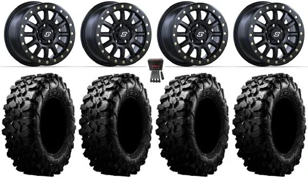 Sedona Sano Bdlk 15″ Wheels Bk 33″ Carnivore Tires Polaris RZR Turbo R & Pro R Ranger 1500 Xpedition