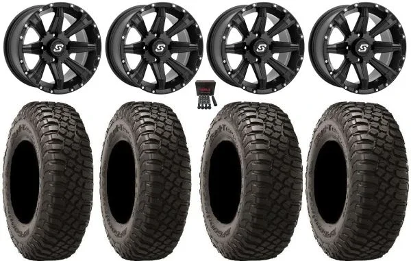 Sedona Sparx 14″ Wheels Black 29″ BFG KM3 Tires Honda Rincon Yamaha Rhino Kawasaki Brute Force Suzuki KingQuad