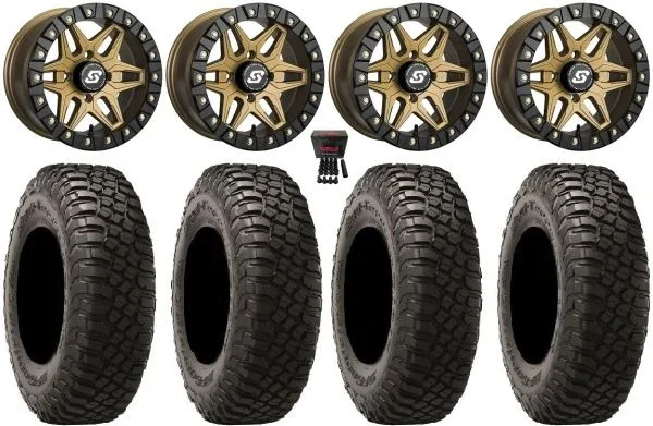 Sedona Split 6 Bdlk 14″ Wheels Br +30mm 28″ BFG KM3 Tires Kawasaki Mule Pro FXT KRX / Yamaha Wolverine RMAX / YXZ 2019+