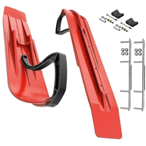 Slydog Powder Hound 7″ Lava Red Skis w/7.5″ Shaper Bar Complete Kit Polaris Trailing Arm Suspension & IQ Chassis