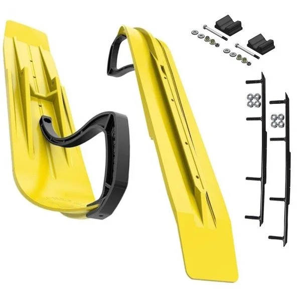 Slydog Powder Hound 7″ Sunburst Yellow Skis w/10″ Round Bar Complete Kit Ski-Doo 2020+ Expert & 2021+ Summit & Freeride