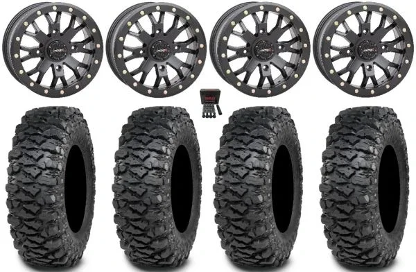 System 3 SB-4 14″ Wheels Bk (6+1/4+3) 30″ Savage XT Tires Honda Talon