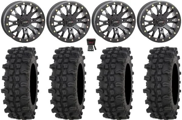 System 3 SB-4 14″ Wheels Black (4+3) 27″ ACP Tires Can-Am Maverick X3 / Honda Pioneer 1000 / Talon
