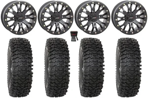 System 3 SB-4 14″ Wheels Black (6+1/4+3) 32″ RC500 Tires Honda Talon