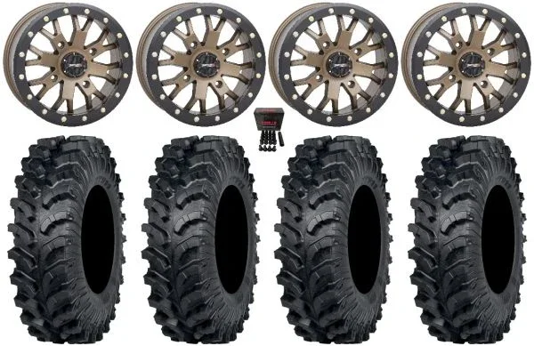 System 3 SB-4 14″ Wheels Bronze (6+1) 30″ MT911 Tires Can-Am Commander Maverick Renegade Outlander Defender