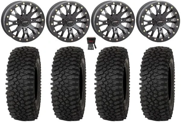 System 3 SB-4 15″ Wheels Black (6+1/4+3) 37″ Roctane STX Tires Can-Am Defender