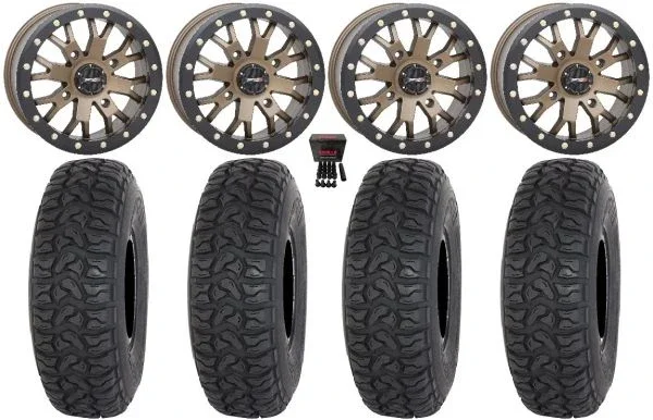 System 3 SB-4 15″ Wheels Bronze (4+3) 33″ Chicane LT Tires Can-Am Commander Maverick Renegade Outlander Defender