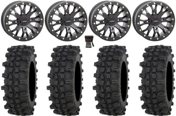 System 3 SB-4 Black (4+3) 14″ Wheels 30″ ACP Tires Can-Am Commander Maverick Renegade Outlander Defender