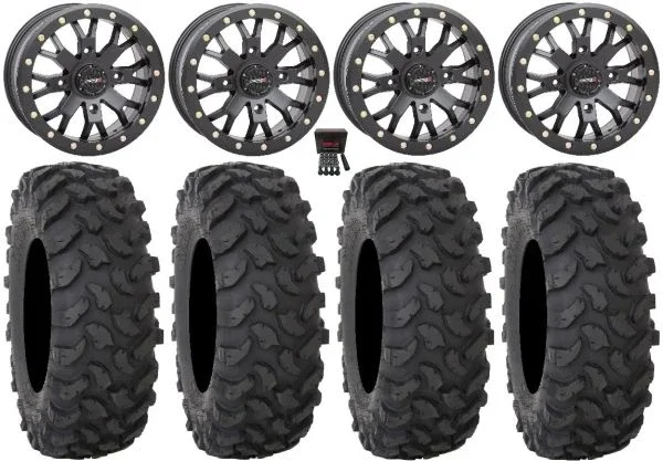 System 3 SB-4 Black (4+3) 14″ Wheels 32″ XTR370 Tires Kawasaki Teryx Mule