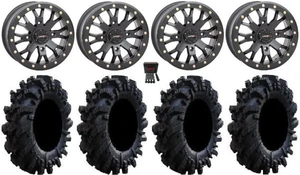 System 3 SB-4 Black (6+1/4+3) 15″ Wheels 34″ Intimidator Tires Can-Am Defender