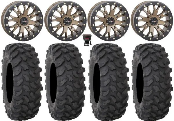 System 3 SB-4 Bronze (4+3) 14″ Wheels 27″ XTR370 Tires Can-Am Commander Maverick Renegade Outlander Defender