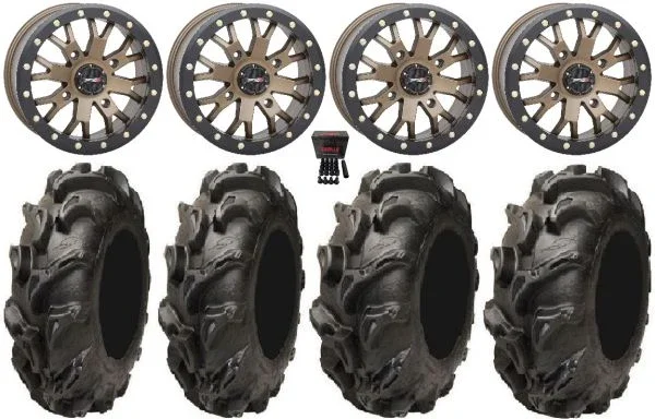 System 3 SB-4 Bronze (4+3) 14″ Wheels 28″ Mega Mayhem Tires Kawasaki Teryx Mule