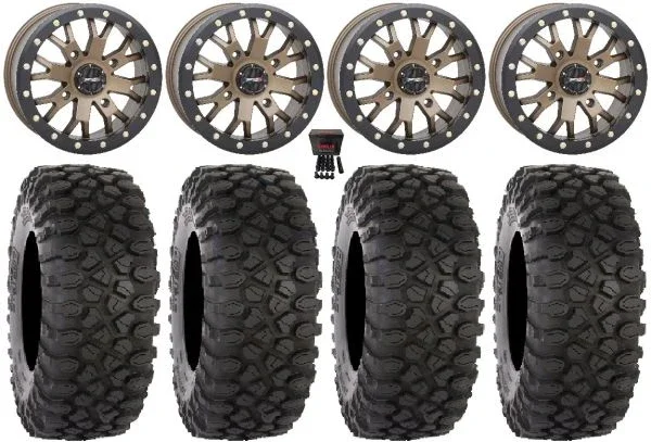 System 3 SB-4 Bronze (4+3) 14″ Wheels 32″ XC450 Tires Can-Am Commander Maverick Renegade Outlander Defender