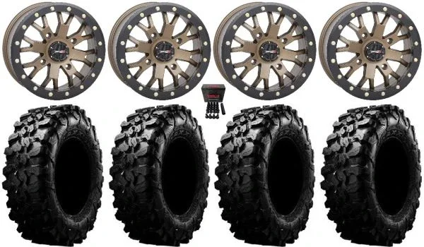 System 3 SB-4 Bronze (4+3) 15″ Wheels 31″ Carnivore Tires Can-Am Commander Maverick Renegade Outlander Defender