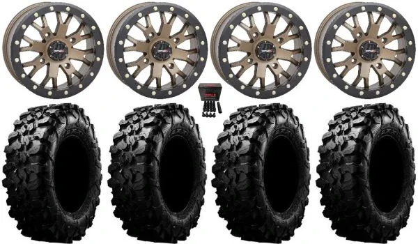 System 3 SB-4 Bronze (6+1) 15″ Wheels 35″ Carnivore Tires Can-Am Commander Maverick Renegade Outlander Defender