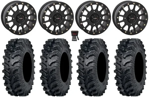 System 3 SB-5 14″ Wheels Black 30″ MT911 Tires Kawasaki Mule Pro FXT KRX / Yamaha Wolverine RMAX / YXZ 2019+