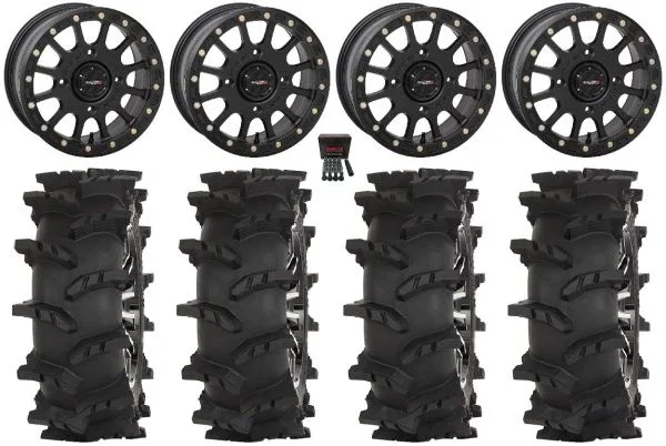 System 3 SB-5 14″ Wheels Black 32″ Outlaw Max Tires Can-Am Commander Maverick Renegade Outlander Defender