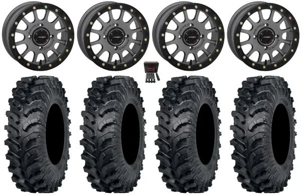 System 3 SB-5 14″ Wheels Grey 30″ MT911 Tires Can-Am Commander Maverick Renegade Outlander Defender