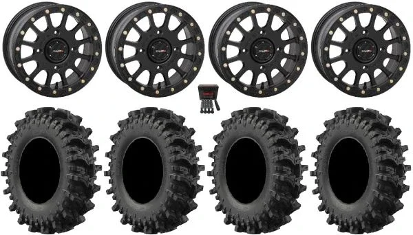 System 3 SB-5 Black 14″ Wheels 28″ MotoSlayer Tires Can-Am Maverick X3 / Honda Pioneer 1000 / Talon