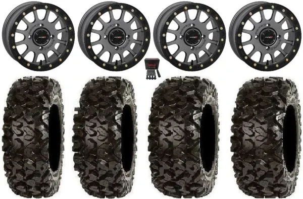 System 3 SB-5 Grey 14″ Wheels 27″ Rip Saw Tires Polaris Sportsman / RZR / Ranger